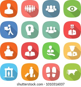 flat vector icon set - man vector, team, group, eye, courier, bulb head, doctor, hospital recieption, client, security, detector, passenger, slippers, cow