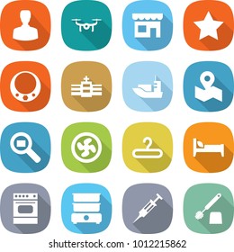 flat vector icon set - man vector, drone, shop, star, necklace, hospital, sea shipping, map, cargo search, cooler fan, hanger, bed, oven, double boiler, syringe, toilet brush