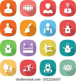flat vector icon set - man vector, team, woman, doctor, hospital recieption, construction, workman, apron, skysrcapers cleaning, skyscrapers, garden, vacuum cleaner, outsource