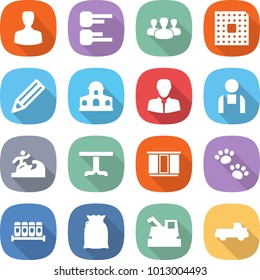 flat vector icon set - man vector, diagram, group, cpu, pencil, mansion, client, workman, surfer, table, wardrobe, pets, spices, flour, harvester, pickup