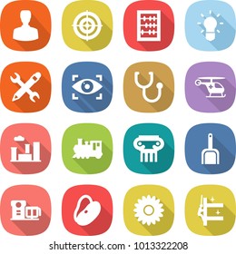 flat vector icon set - man vector, target, abacus, bulb, pencil wrench, eye identity, stethoscope, ambulance helicopter, city, train, antique column, scoop, food processor, beans, flower