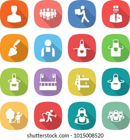 flat vector icon set - man vector, team, courier, doctor, construction, workman, apron, skysrcapers cleaning, skyscrapers, garden, vacuum cleaner, outsource