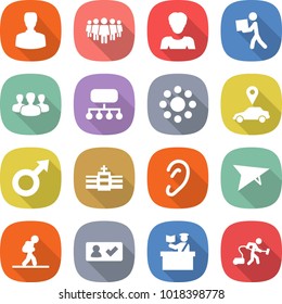 flat vector icon set - man vector, team, woman, courier, group, structure, round around, car pointer, male sign, hospital, ear, deltaplane, tourist, check in, inspector, vacuum cleaner