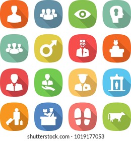 flat vector icon set - man vector, group, eye, bulb head, male sign, doctor, hospital recieption, client, security, detector, passenger, inspector, slippers, cow