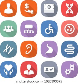 flat vector icon set - man vector, investment, money, dna, group, structure, disability, microbe, chromosomes, ear, stomach, intestines, health care, client, check in, edit