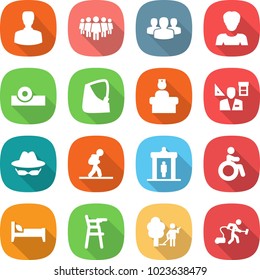 flat vector icon set - man vector, team, group, woman, head reflector, broken hand, hospital recieption, architector, confidential, tourist, detector, invalid, bed, Chair for babies, garden cleaning