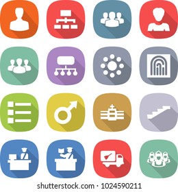 flat vector icon set - man vector, hierarchy, group, woman, structure, round around, fingerprint, list, male sign, hospital, stairs, customs control, inspector, home call cleaning, outsource