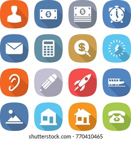 flat vector icon set - man vector, money, alarm clock, mail, calculator, dollar arrow, lightning, ear, pencil, rocket, train, landscape, home, phone