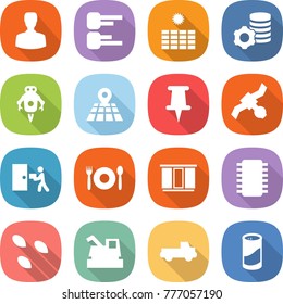 flat vector icon set - man vector, diagram, sun power, virtual mining, jet robot, map, pin, satellite, courier delivery, cafe, wardrobe, chip, seeds, harvester, pickup, cleanser powder