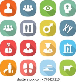 flat vector icon set - man vector, group, eye, bulb head, wc, male sign, chromosomes, doctor, client, security, detector, passenger, slippers, cow