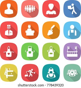 flat vector icon set - man vector, team, woman, courier, doctor, hospital recieption, construction, workman, apron, skysrcapers cleaning, skyscrapers, vacuum cleaner, outsource