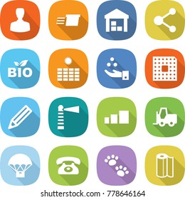 flat vector icon set - man vector, delivery, warehouse, molecule, bio, sun power, chemical industry, cpu, pencil, lighthouse, sorting, fork loader, parachute, phone, pets, paper towel