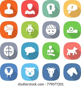 flat vector icon set - man vector, woman, bulb head, brain, virtual mask, jet robot, bandaged, reflector, client, dog, sheep, pig, cow, horse