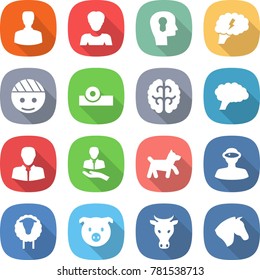 flat vector icon set - man vector, woman, bulb head, brain, bandaged, reflector, client, dog, vr helmet, sheep, pig, cow, horse