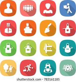 flat vector icon set - man vector, team, woman, courier, doctor, hospital recieption, construction, apron, skyscrapers cleaning, garden, vacuum cleaner, outsource