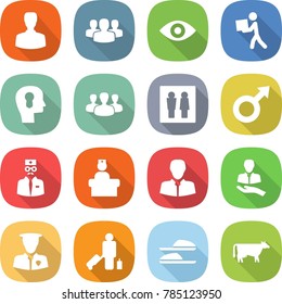 flat vector icon set - man vector, group, eye, courier, bulb head, wc, male sign, doctor, hospital recieption, client, security, passenger, slippers, cow