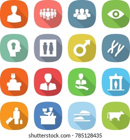flat vector icon set - man vector, team, group, eye, bulb head, wc, male sign, chromosomes, hospital recieption, client, detector, passenger, inspector, slippers, cow