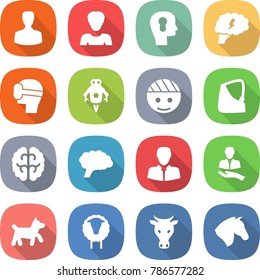 flat vector icon set - man vector, woman, bulb head, brain, virtual mask, jet robot, bandaged, broken hand, client, dog, sheep, cow, horse