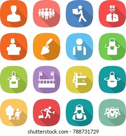 flat vector icon set - man vector, team, courier, doctor, hospital recieption, construction, workman, apron, skysrcapers cleaning, skyscrapers, garden, vacuum cleaner, outsource