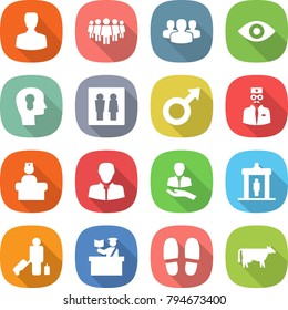 flat vector icon set - man vector, team, group, eye, bulb head, wc, male sign, doctor, hospital recieption, client, detector, passenger, inspector, slippers, cow