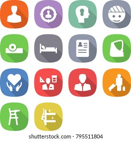 flat vector icon set - man vector, target audience, bulb head, bandaged, reflector, hospital bed, anamnesis, broken hand, health care, architector, client, passenger, Chair for babies