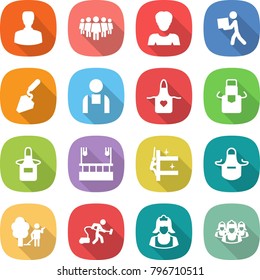flat vector icon set - man vector, team, woman, courier, construction, workman, apron, skysrcapers cleaning, skyscrapers, garden, vacuum cleaner, outsource