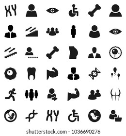 Flat vector icon set - manager vector, man, muscule hand, buttocks, stairways run, bone, group, disabled, eye, dna, pregnancy, chromosomes, sperm, ovule, tooth, user, login, consumer, customer