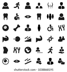 Flat vector icon set - manager vector, man, muscule hand, buttocks, stairways run, bone, client, group, disabled, eye, dna, pregnancy, insemination, chromosomes, ovule, tooth, user, login, consumer