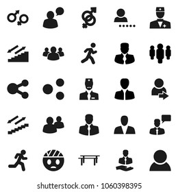 Flat vector icon set - manager vector, man, horizontal bar, stairways run, client, speaking, group, doctor, gender sign, head bandage, share, login, consumer