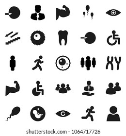 Flat vector icon set - manager vector, man, muscule hand, stairways run, client, group, disabled, eye, pregnancy, insemination, chromosomes, sperm, ovule, tooth, user