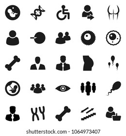 Flat vector icon set - manager vector, man, buttocks, stairways run, bone, client, group, disabled, eye, dna, pregnancy, insemination, chromosomes, sperm, ovule, login, consumer, customer