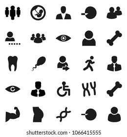Flat vector icon set - manager vector, man, muscule hand, buttocks, bone, run, client, group, disabled, eye, dna, pregnancy, insemination, chromosomes, sperm, tooth, user, login, consumer, customer