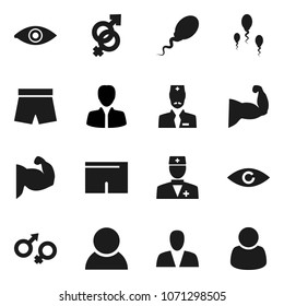 Flat vector icon set - manager vector, muscule hand, shorts, doctor, eye, gender sign, sperm, consumer, customer