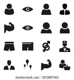 Flat vector icon set - manager vector, muscule hand, shorts, doctor, eye, gender sign, sperm, user, consumer, customer