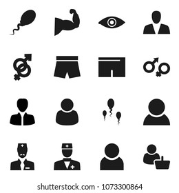 Flat vector icon set - manager vector, muscule hand, shorts, doctor, eye, gender sign, sperm, user, consumer, customer