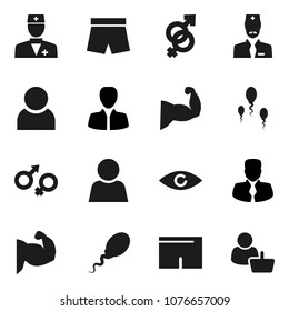 Flat vector icon set - manager vector, muscule hand, shorts, doctor, eye, gender sign, sperm, user, customer