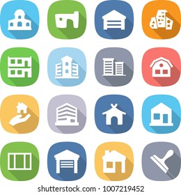 flat vector icon set - mansion vector, slum, garage, modern architecture, modular house, building, district, real estate, office, bungalow, home, window, scraper