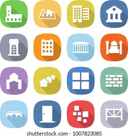 flat vector icon set - mansion vector, project, houses, library, building, airport, minaret, window, brick wall, bridge, door, blocks, farm fence