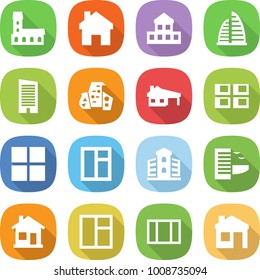 flat vector icon set - mansion vector, home, cottage, skyscraper, modern architecture, house with garage, panel, window, building, hotel