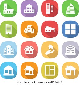 flat vector icon set - mansion vector, cottage, skyscrapers, skyscraper, modern architecture, house with garage, window, building, real estate, office, home