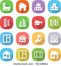 flat vector icon set - mansion vector, home, cottage, skyscrapers, skyscraper, house with garage, panel, window, real estate, office