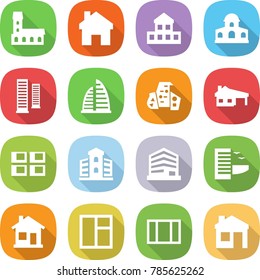 flat vector icon set - mansion vector, home, cottage, skyscrapers, skyscraper, modern architecture, house with garage, panel, building, office, hotel, window