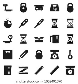 Flat vector icon set - measuring cup vector, scales, ruler, sand clock, stopwatch, weight, big, thermometer, store, kitchen