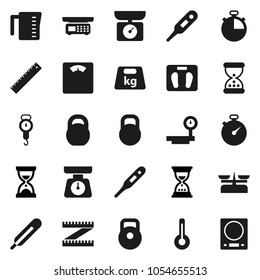 Flat vector icon set - measuring cup vector, scales, ruler, sand clock, stopwatch, weight, big, thermometer, store, kitchen