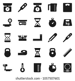 Flat vector icon set - measuring cup vector, scales, corner ruler, sand clock, stopwatch, weight, big, thermometer, store, kitchen