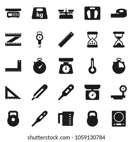 Flat vector icon set - measuring cup vector, scales, corner ruler, stopwatch, weight, big, thermometer, sand clock, store, kitchen