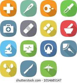 flat vector icon set - medical cross vector, thermometer, artificial insemination, pipette, doctor case, patch, pill, mortar, microscope, monitor pulse, tomography, sperm, kidneys, scalpel