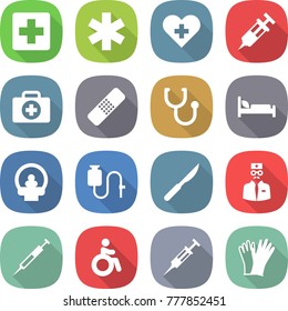 flat vector icon set - medical cross vector, ambulance star, heart, syringe, doctor case, patch, stethoscope, hospital bed, tomography, dropper, scalpel, invalid, gloves