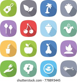 flat vector icon set - medical label vector, leafs, palm, berry, trees, cherry, grape, corn, seedling, apple, pear, sprouting, hand leaf, garden, ecology, blower