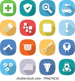 flat vector icon set - medical cross vector, protected, cargo search, transfer, jellyfish, blocks, cpu, laser, robot hand, colander, whisk, sheep, coffee seeds, field, cow, cleaner